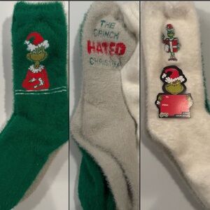 The Grinch Christmas fuzzy and cozy socks / (3) pair / one size / NEW with tags